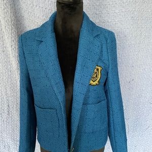 Blue Textured Cropped Blazer